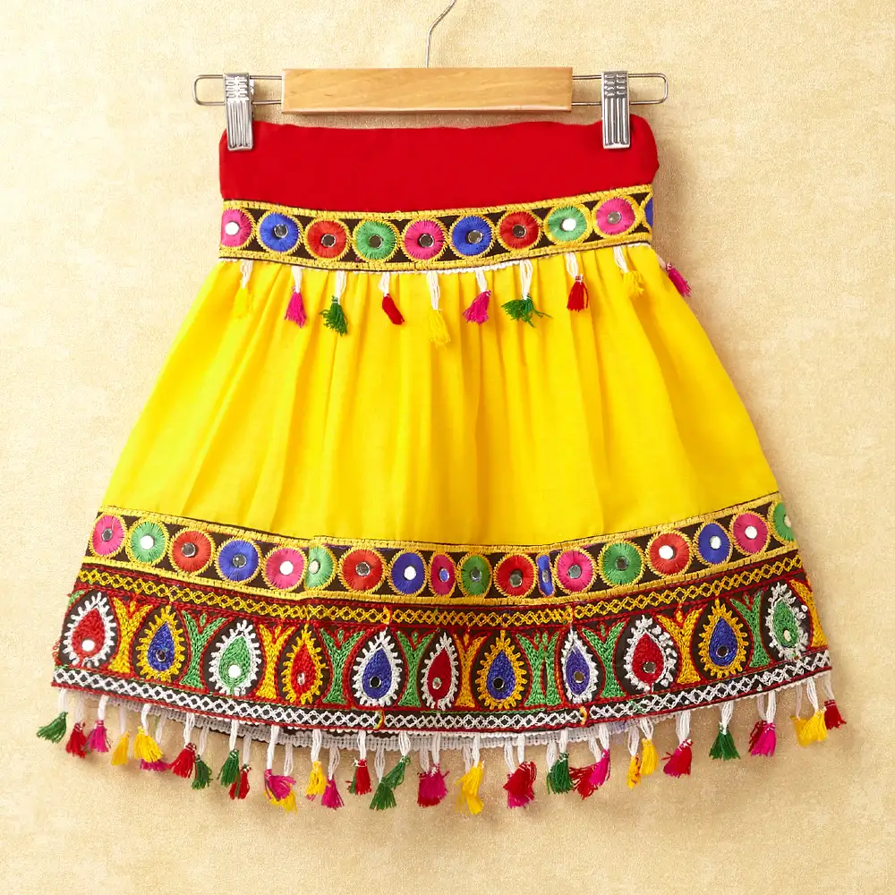 Banjara India Kutchi Emboidered White Girls Chaniya Choli with Dupatta (CC-DROP) - YELLOW