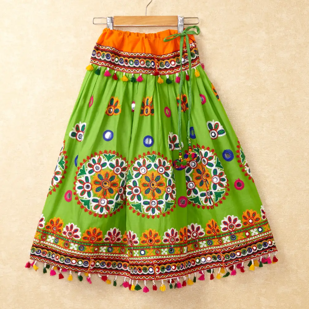 Banjara India Kutchi Emboidered Green Girls Chaniya Choli with Dupatta (CC-RING) - Green