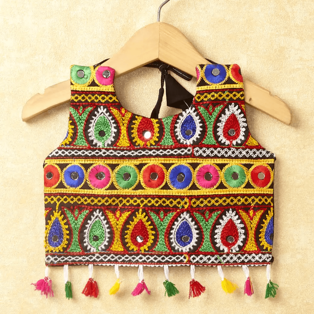 Banjara India Kutchi Emboidered Yellow Girls Chaniya Choli with Dupatta (CC DROP) - BLACK
