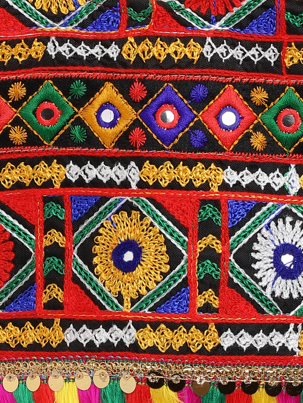 Banjara India Kutchi Emboidered Black Girls Chaniya Choli with Dupatta (CC-DMND) - Green
