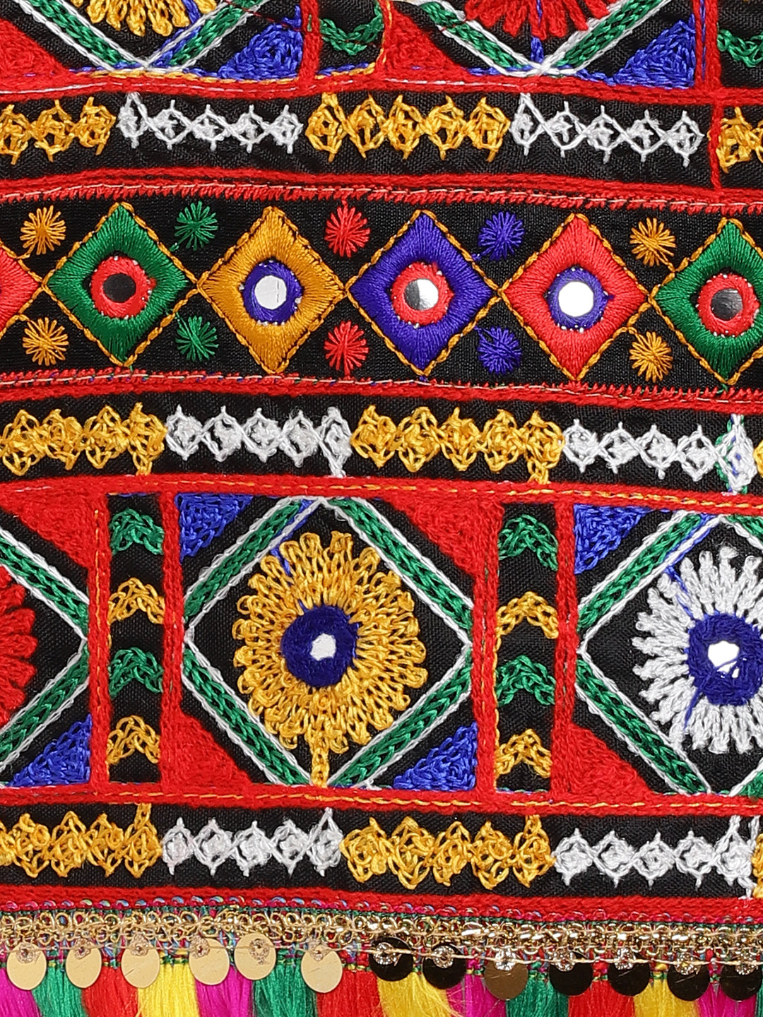 Banjara India Kutchi Emboidered Black Girls Chaniya Choli with Dupatta (CC-DMND) - Green