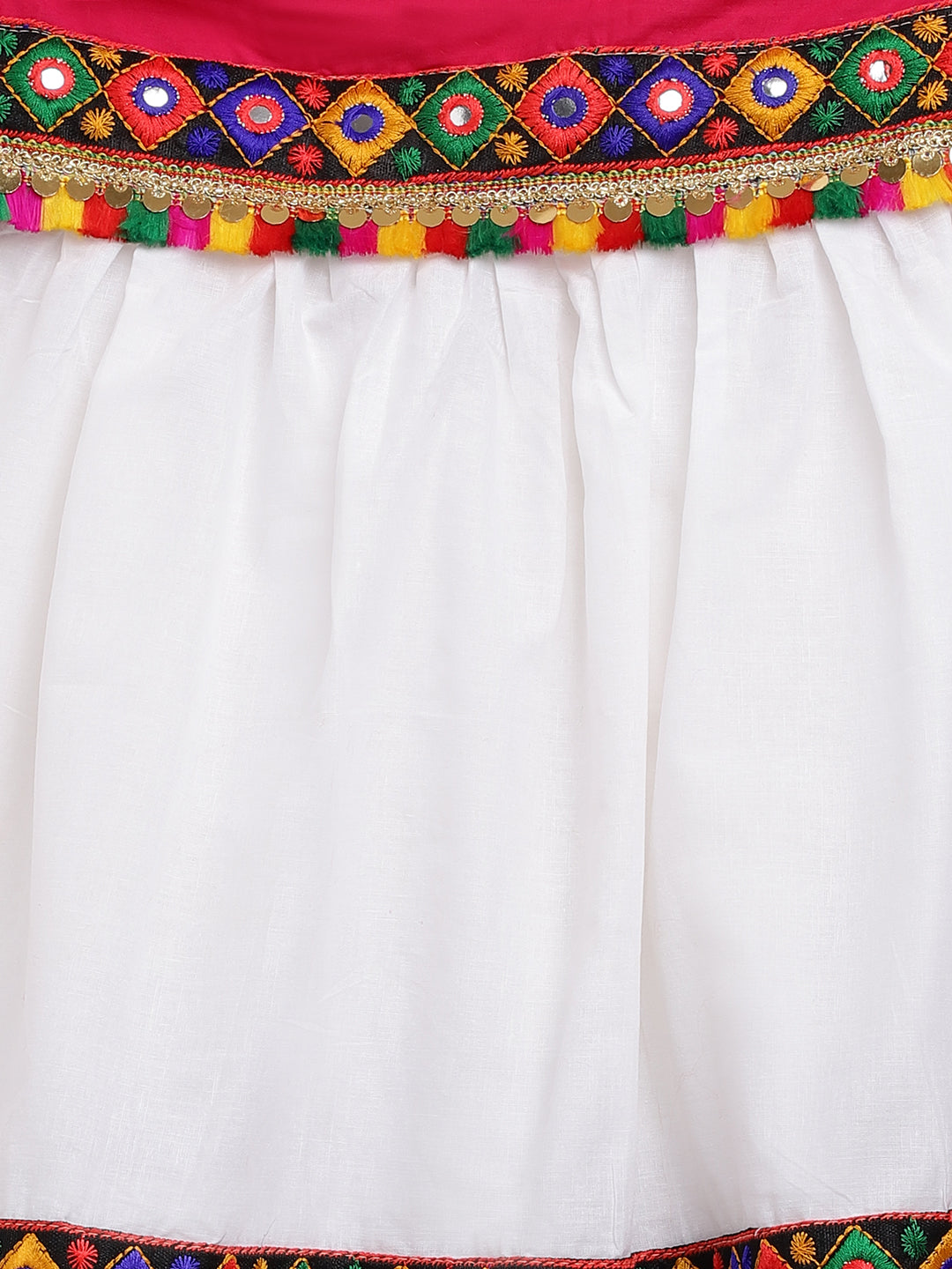 Banjara India Kutchi Emboidered Black Girls Chaniya Choli with Dupatta (CC-DMND) - White