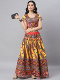 Banjara India Cotton Long Flair Aari Embroidery Kutch Work (Lehenga Choli) Chaniya Choli Set with Dupatta-(CC-SLASH-YELLOW)
