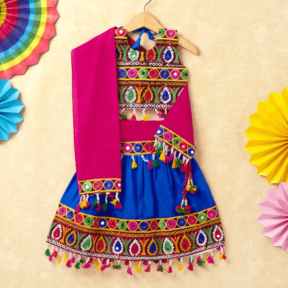 Banjara India Kutchi Emboidered Pink Girls Chaniya Choli with Dupatta (CC-DROP) - BLUE