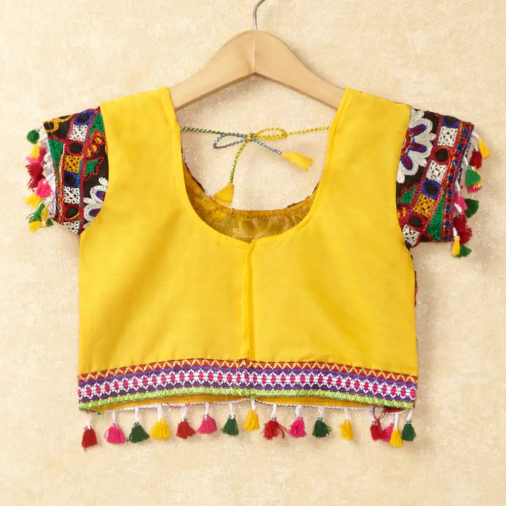Banjara India Kutchi Emboidered Yellow Girls Chaniya Choli with Dupatta (CC-RING) - YELLOW