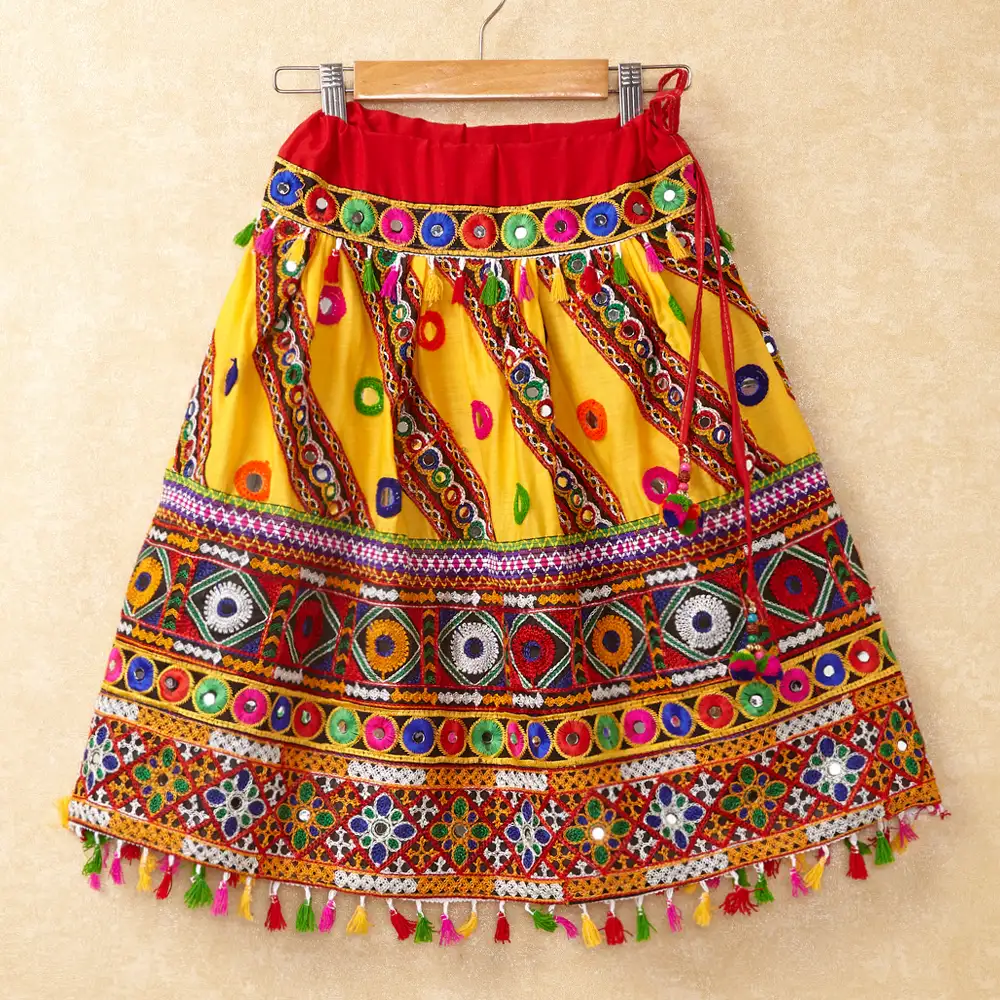 Banjara India Kutchi Emboidered Yellow Girls Chaniya Choli with Dupatta (CC-WAVE) - YELLOW