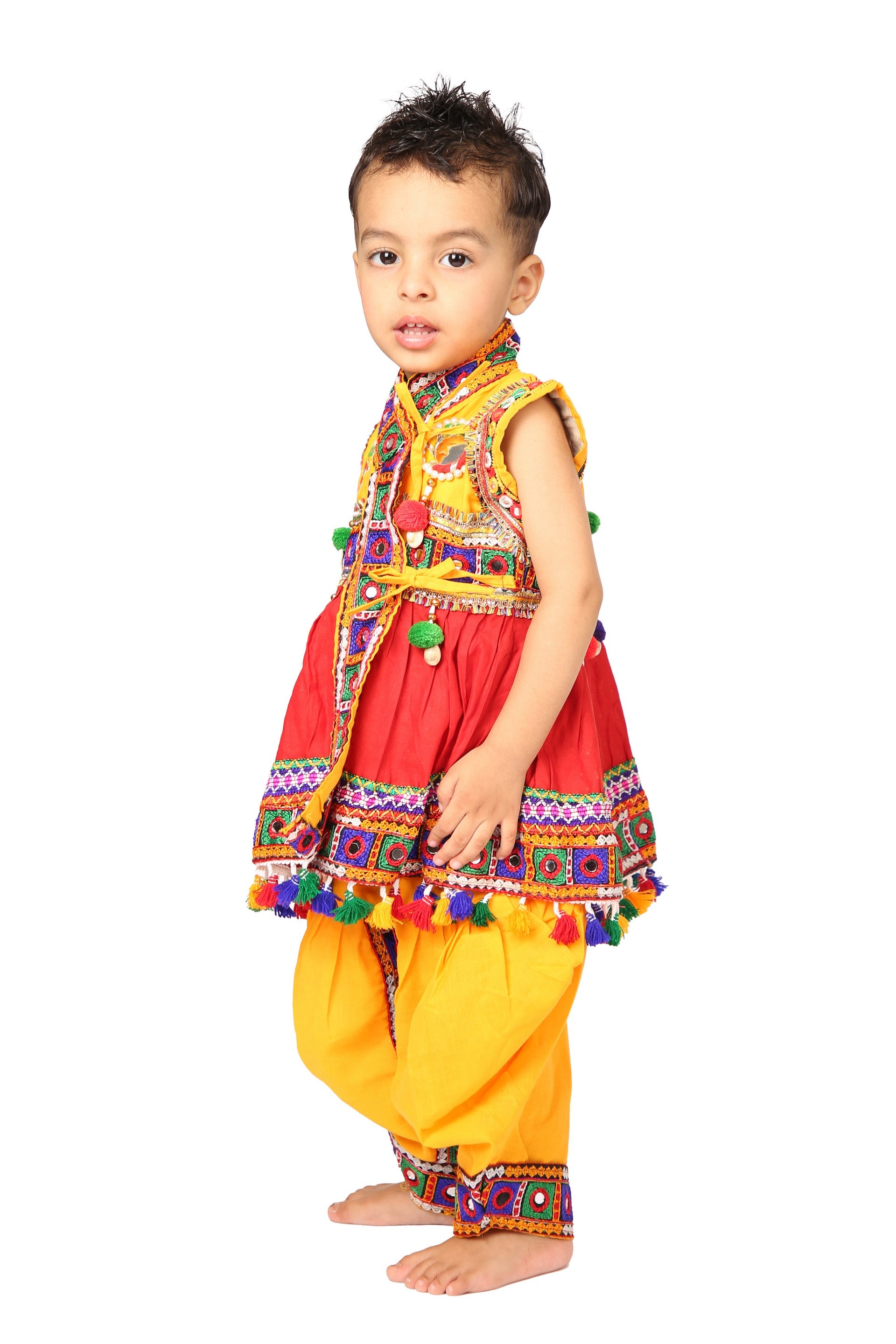 Embroidered Kedia Dhoti Set For Boys & Girls- KD-BGD-Red