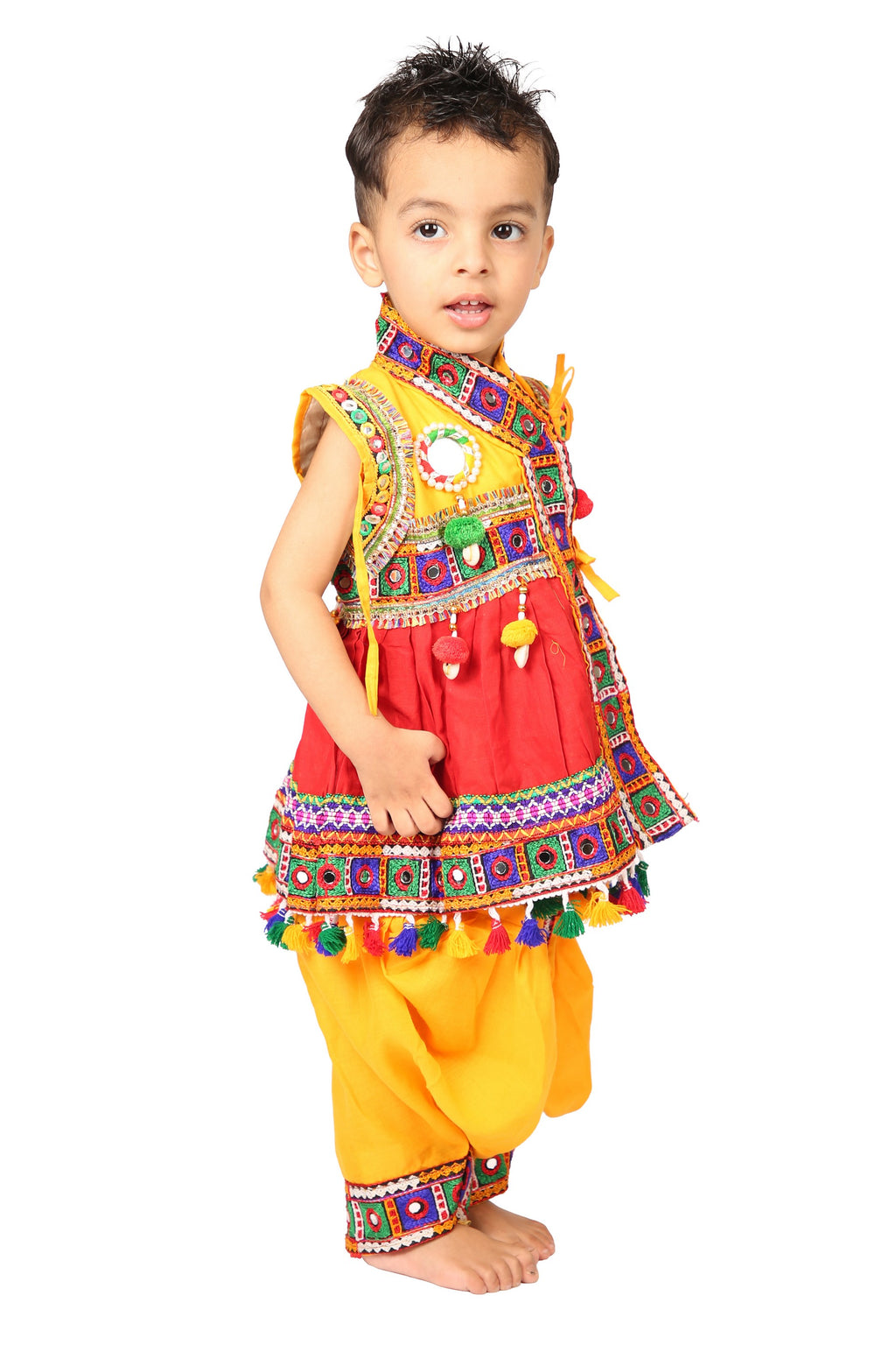 Embroidered Kedia Dhoti Set For Boys & Girls- KD-BGD-Red
