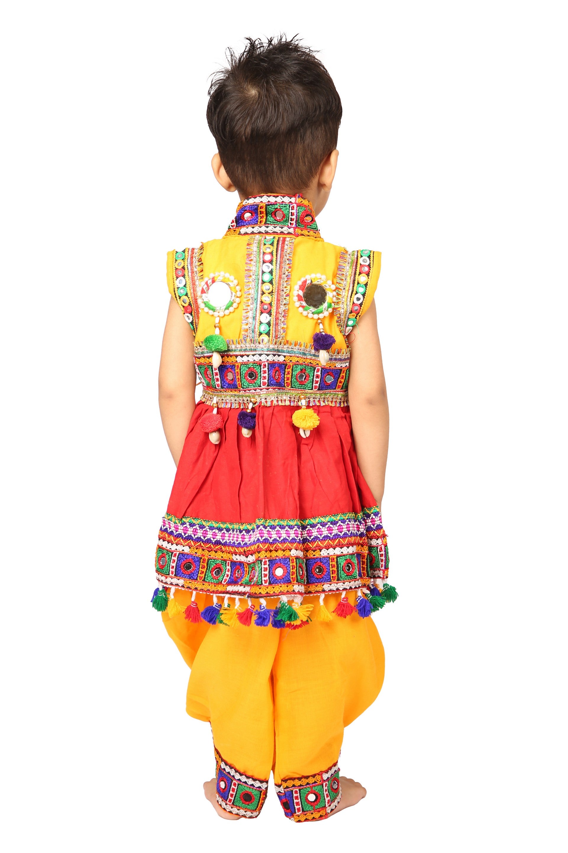 Embroidered Kedia Dhoti Set For Boys & Girls- KD-BGD-Red