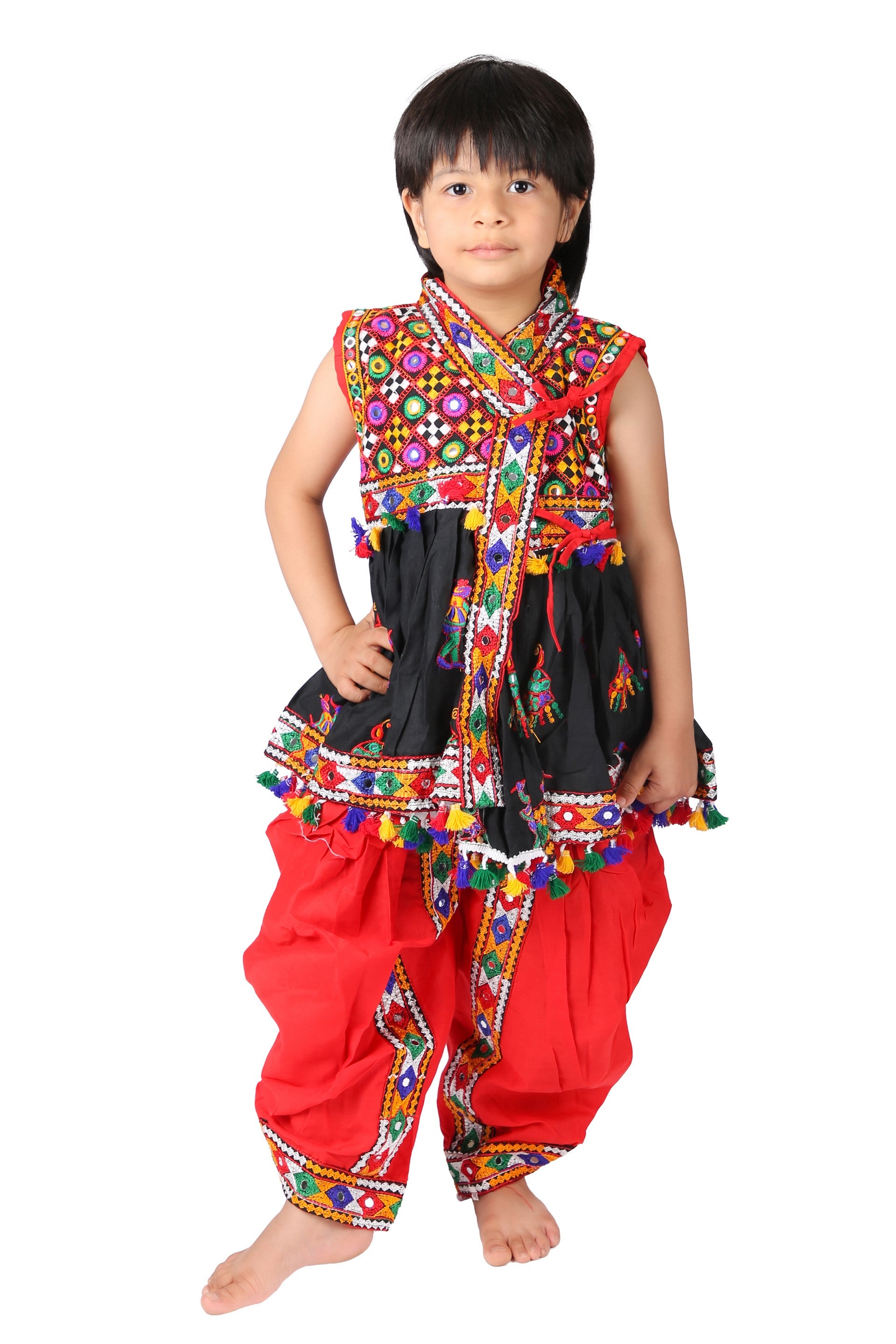 Embroidered Kedia Dhoti Set For Boys & Girls- KD-RGR-Black