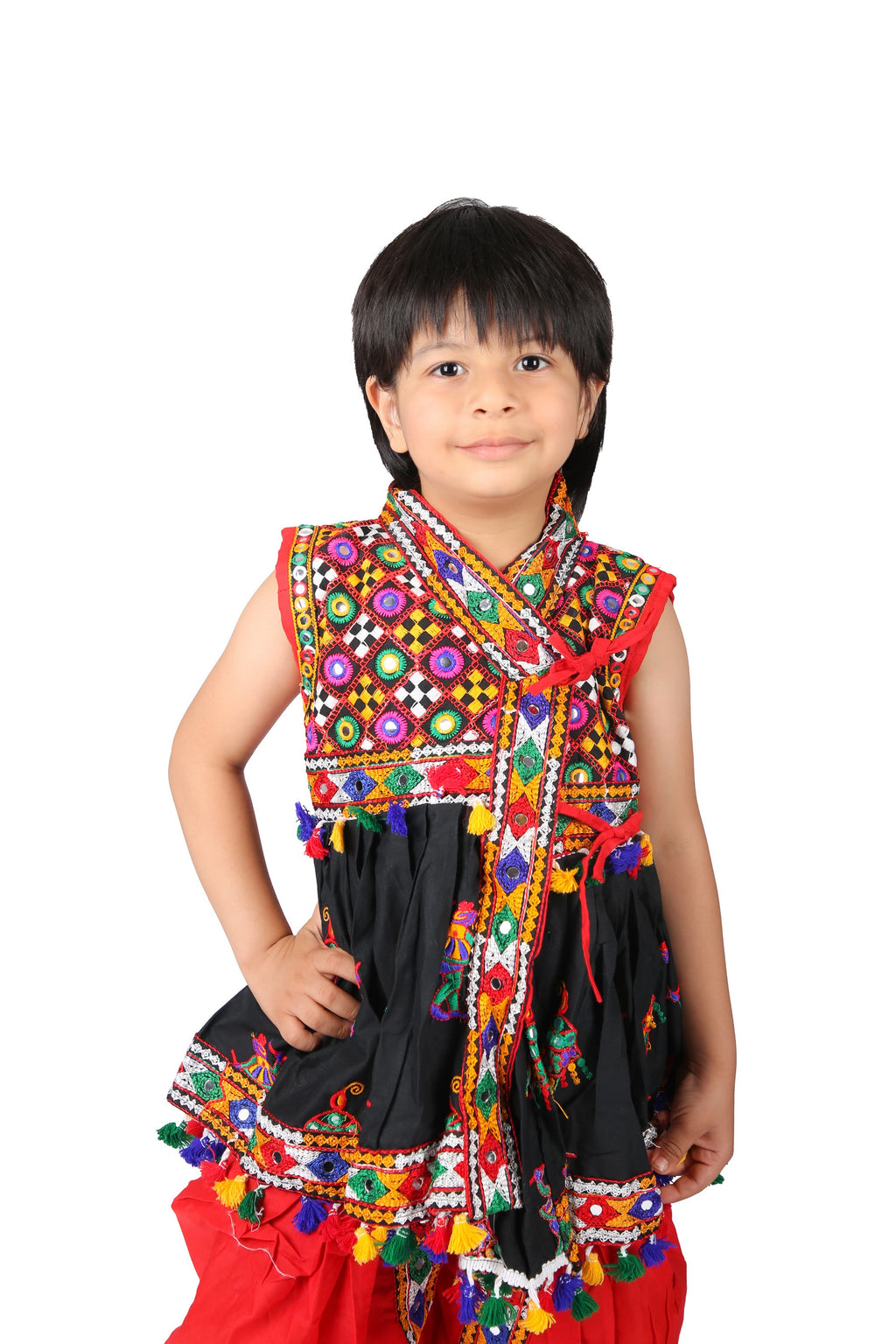 Embroidered Kedia Dhoti Set For Boys & Girls- KD-RGR-Black