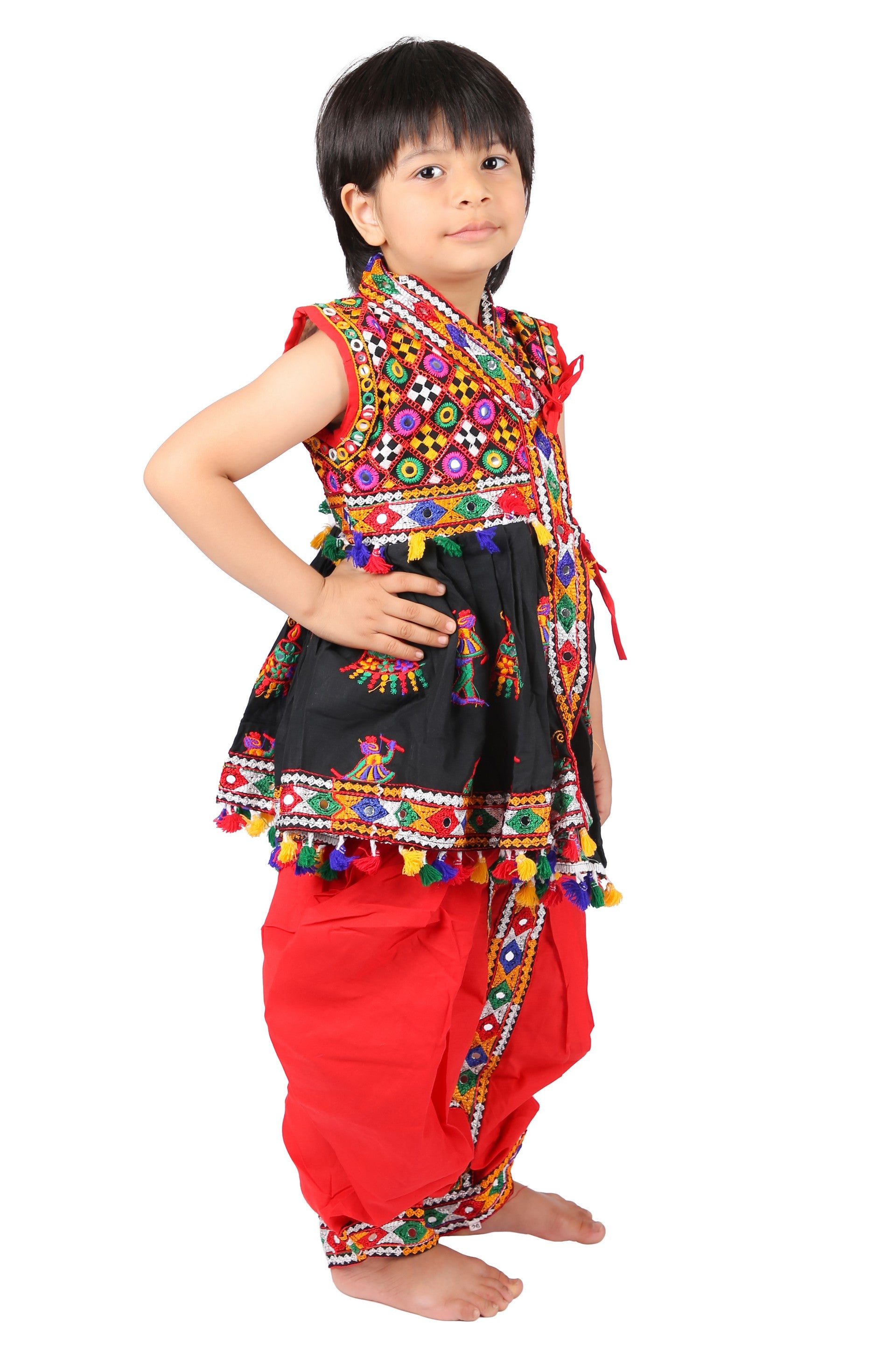 Embroidered Kedia Dhoti Set For Boys & Girls- KD-RGR-Black