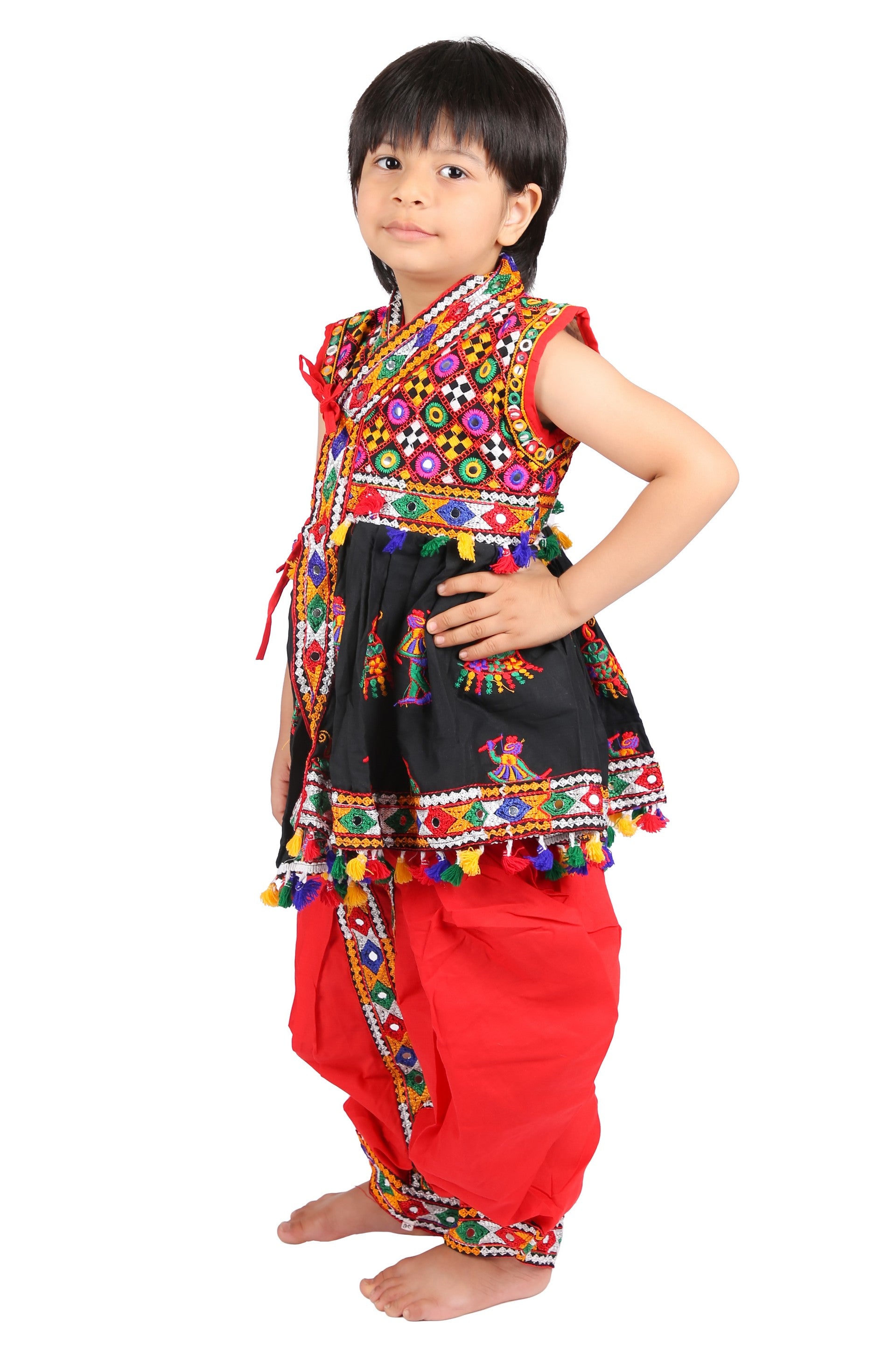 Embroidered Kedia Dhoti Set For Boys & Girls- KD-RGR-Black