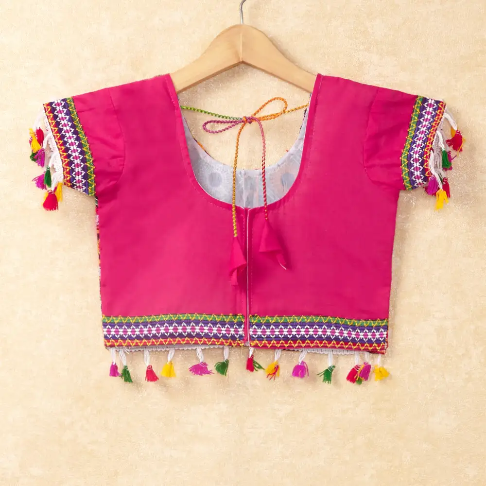 Banjara India Kutchi Emboidered Pink Girls Chaniya Choli with Dupatta (CC-WAVE) - Pink