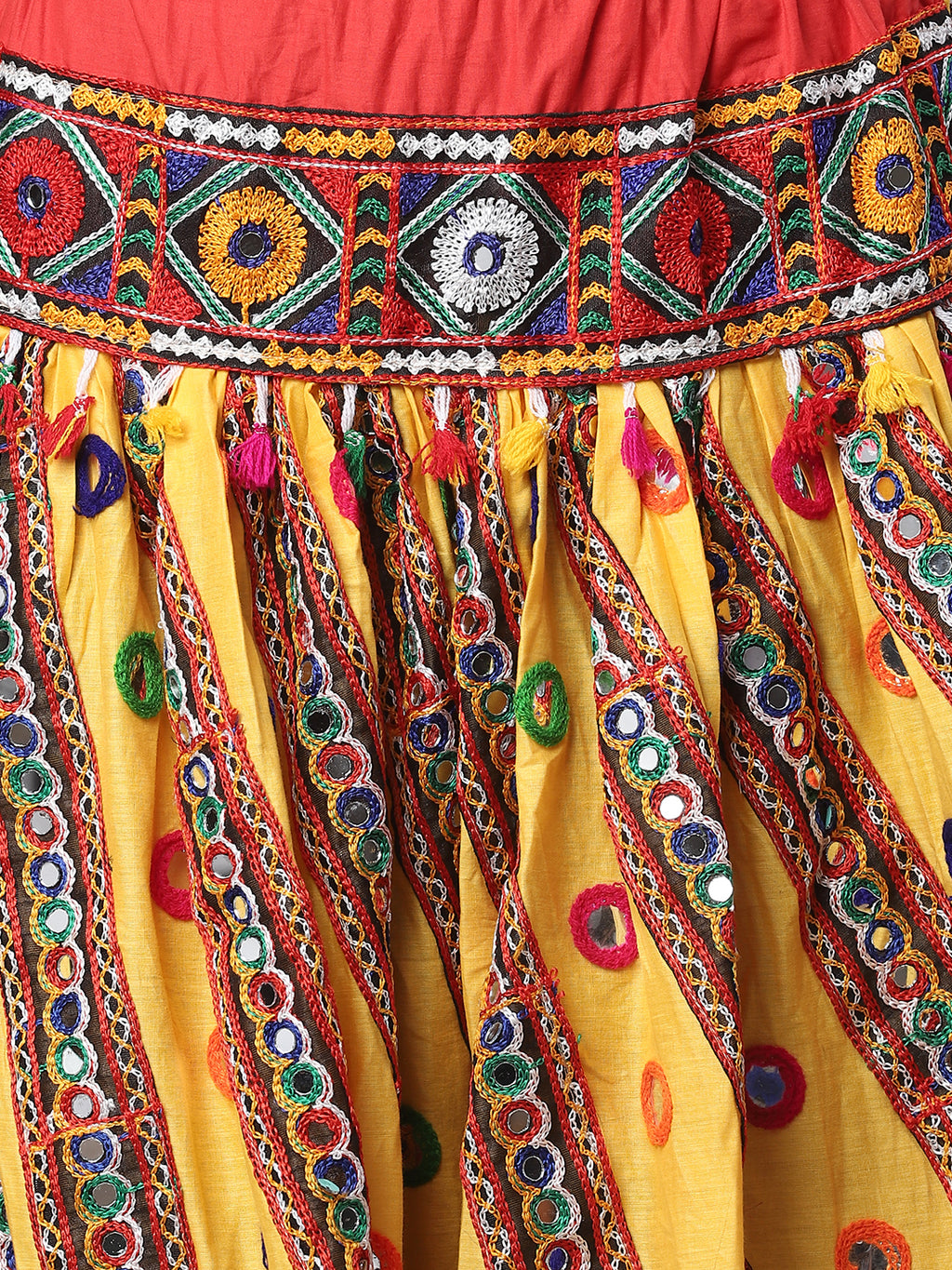 Banjara India Cotton Long Flair Aari Embroidery Kutch Work (Lehenga Choli) Chaniya Choli Set with Dupatta-(CC-SLASH-YELLOW)