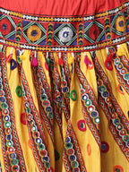 Banjara India Cotton Long Flair Aari Embroidery Kutch Work (Lehenga Choli) Chaniya Choli Set with Dupatta-(CC-SLASH-YELLOW)