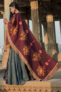 Premium Wine Flower Bunch Embroidered Festive Dupatta_MF7005