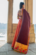 Premium Mustard Floral Panel Linen Festive Dupatta_MF7008