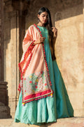 Premium Peach Floral Embroidered Linen Festive Dupatta_MF7009