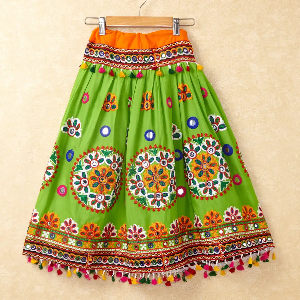 Banjara India Kutchi Emboidered Green Girls Chaniya Choli with Dupatta (CC-RING) - Green