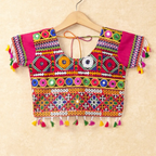 Banjara India Kutchi Emboidered Pink Girls Chaniya Choli with Dupatta (CC-WAVE) - Pink