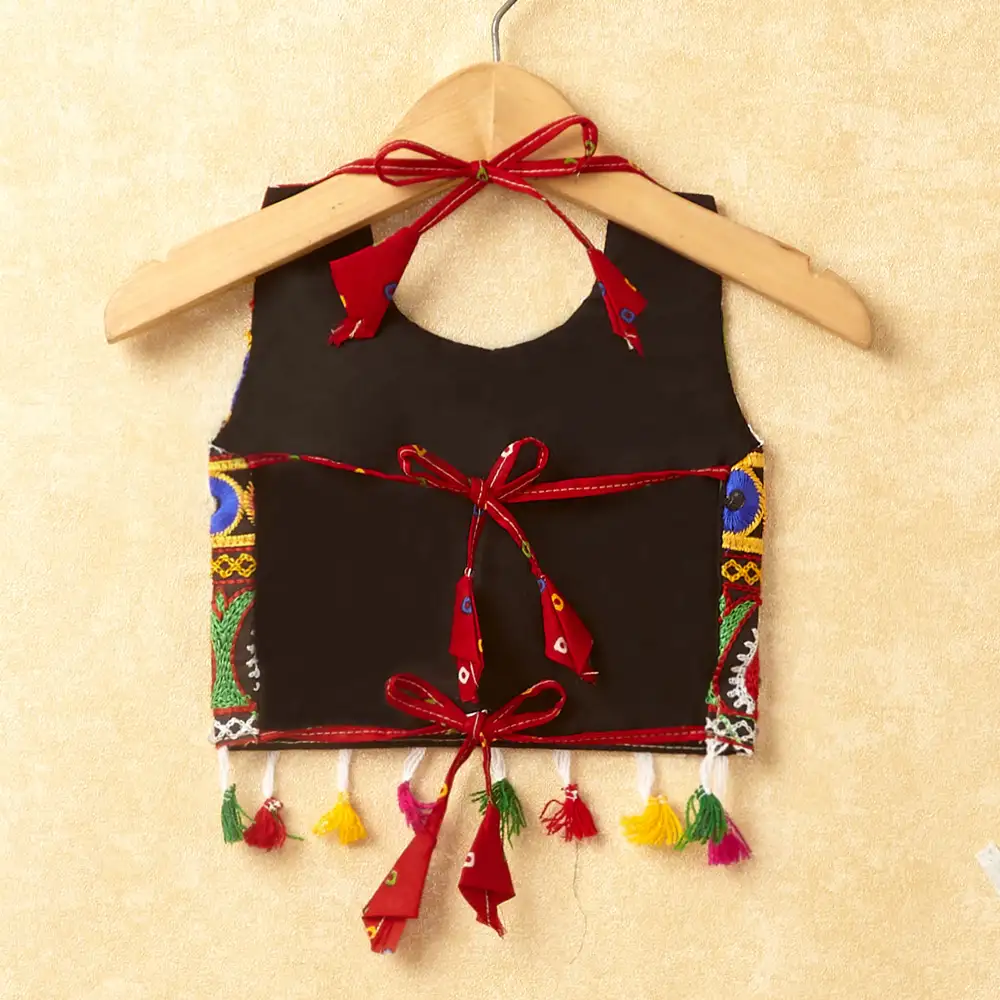 Banjara India Kutchi Emboidered White Girls Chaniya Choli with Dupatta (CC-POP) - Red