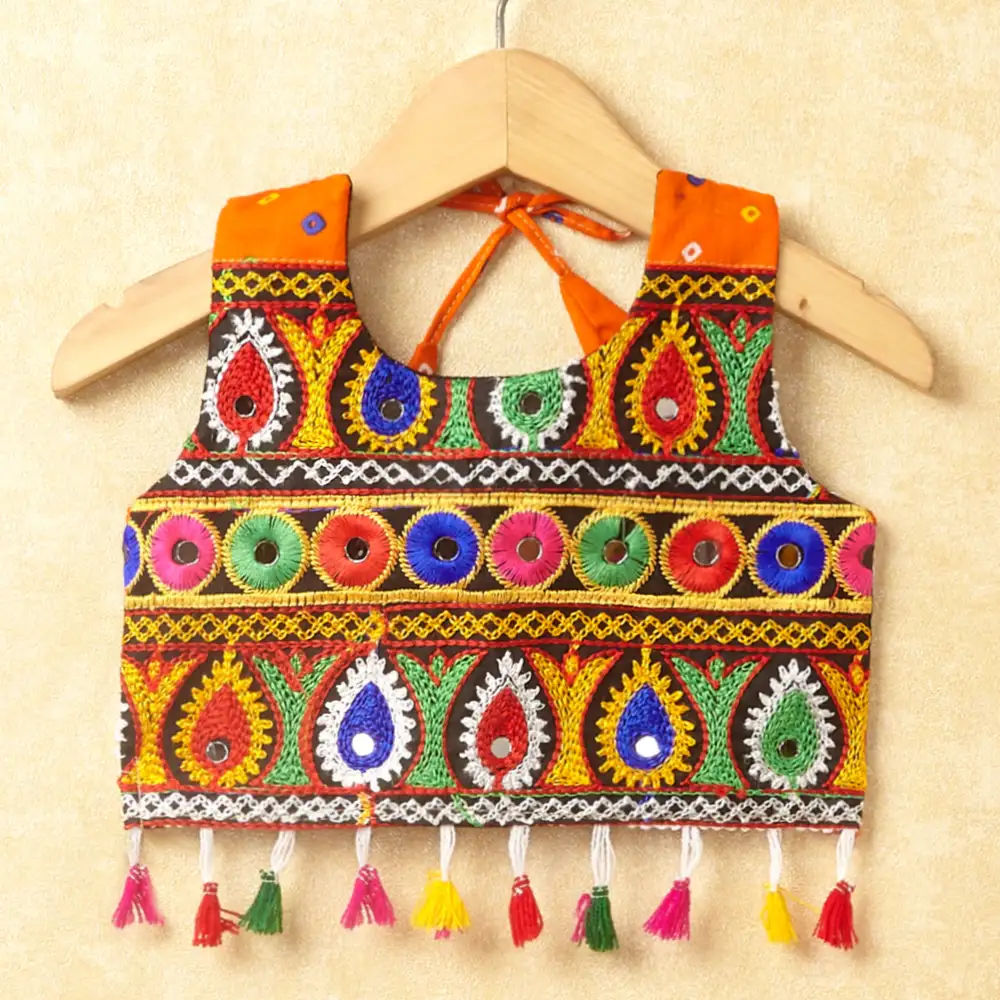 Banjara India Kutchi Emboidered Blue Girls Chaniya Choli with Dupatta (CC-POP) - Orange
