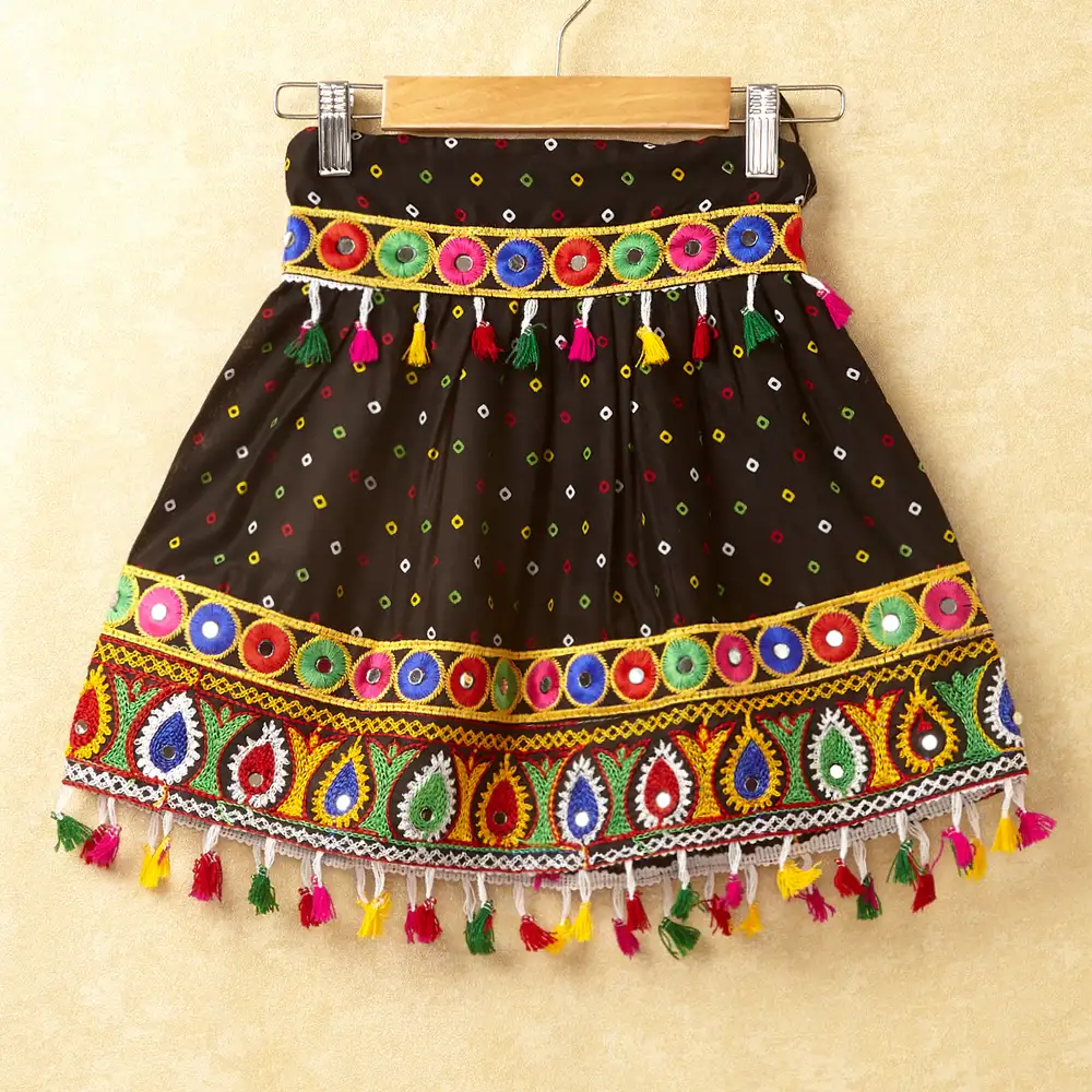 Banjara India Kutchi Emboidered Black Girls Chaniya Choli with Dupatta (CC-POP) - Black