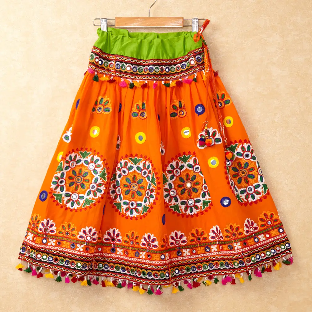 Banjara India Kutchi Emboidered Orange Girls Chaniya Choli with Dupatta (CC-RING) - ORANGE