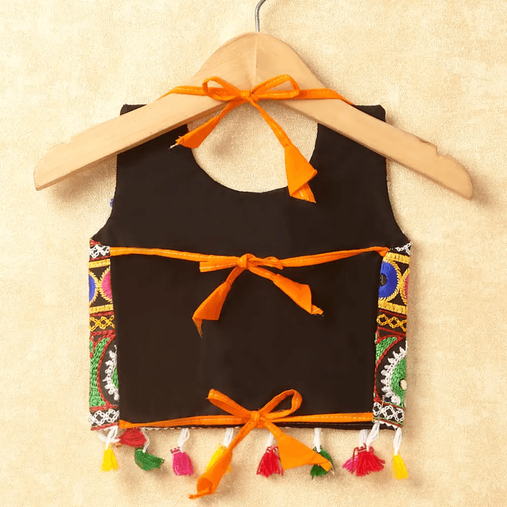 Banjara India Kutchi Emboidered Red Girls Chaniya Choli with Dupatta (CC-DROP) - ORANGE