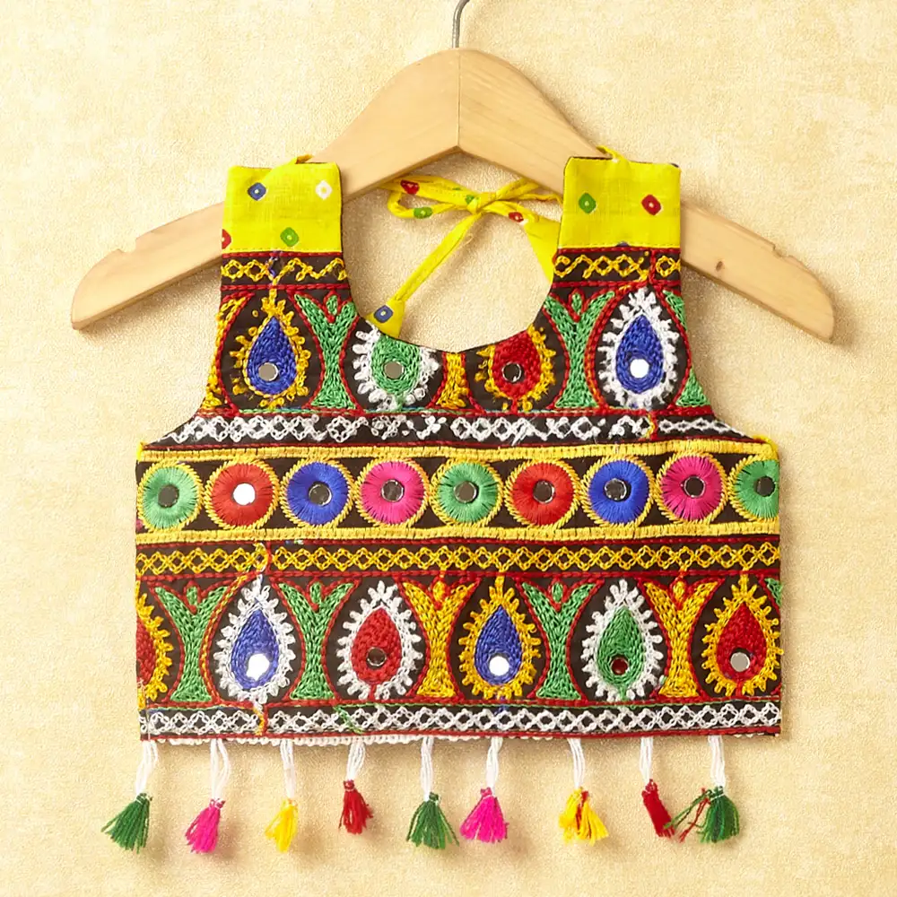 Banjara India Kutchi Emboidered Red Girls Chaniya Choli with Dupatta (CC-POP) - Yellow
