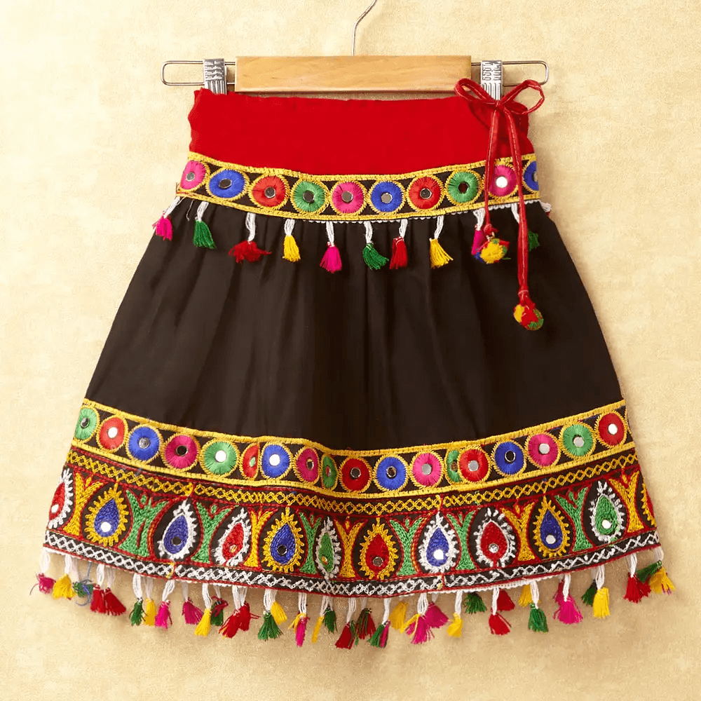 Banjara India Kutchi Emboidered Yellow Girls Chaniya Choli with Dupatta (CC DROP) - BLACK