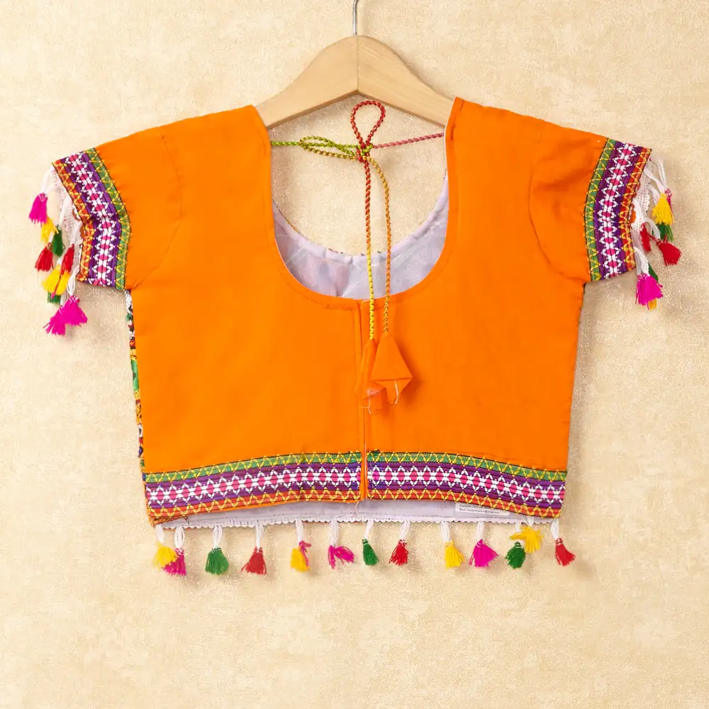Banjara India Kutchi Emboidered Orange Girls Chaniya Choli with Dupatta (CC-WAVE) - ORANGE
