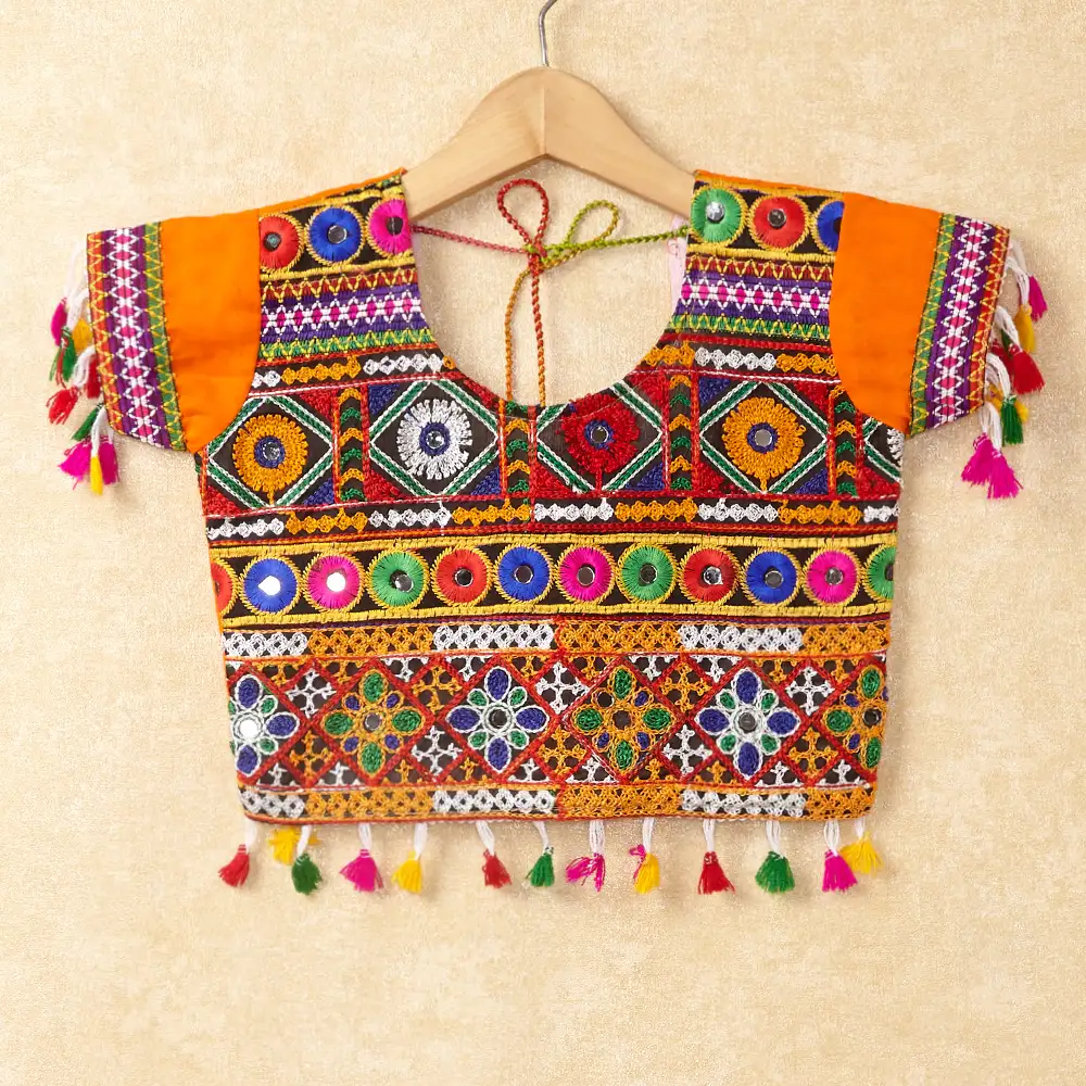 Banjara India Kutchi Emboidered Orange Girls Chaniya Choli with Dupatta (CC-WAVE) - ORANGE