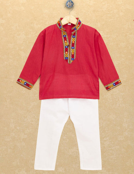 Kutchi Emboidered Kurta Pajama for Boys - Pink