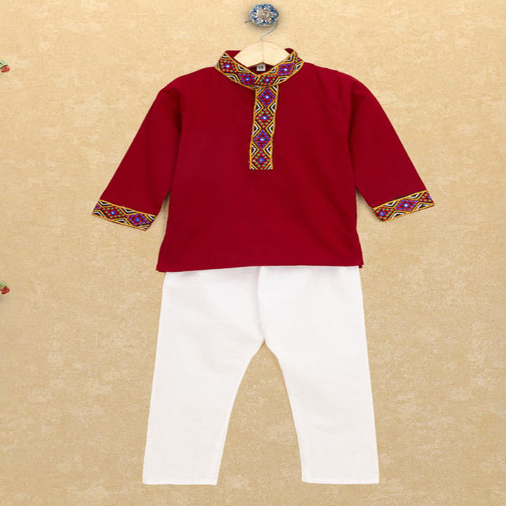 Kutchi Emboidered Kurta Pajama for Boys - Red