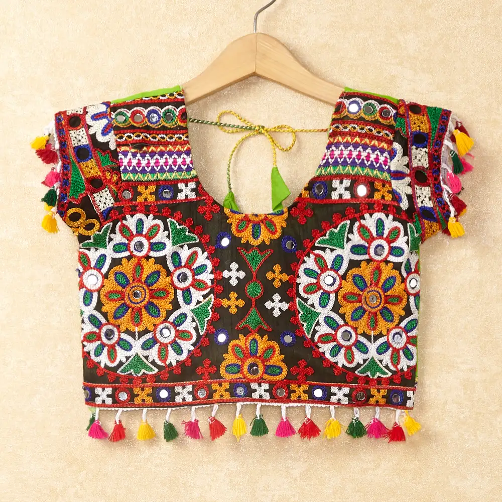 Banjara India Kutchi Emboidered Green Girls Chaniya Choli with Dupatta (CC-RING) - Green