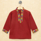 Kutchi Emboidered Kurta Pajama for Boys - Maroon