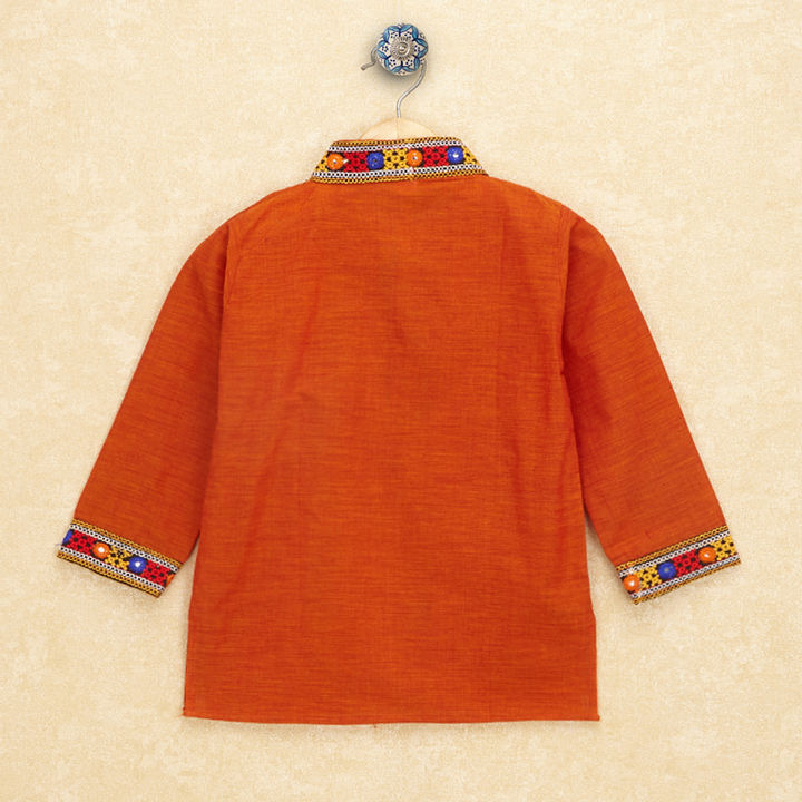Kutchi Emboidered Kurta Pajama for Boys - Orange