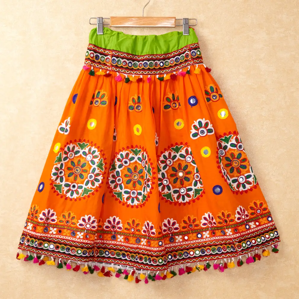 Banjara India Kutchi Emboidered Orange Girls Chaniya Choli with Dupatta (CC-RING) - ORANGE