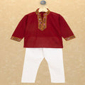 Kutchi Emboidered Kurta Pajama for Boys - Maroon