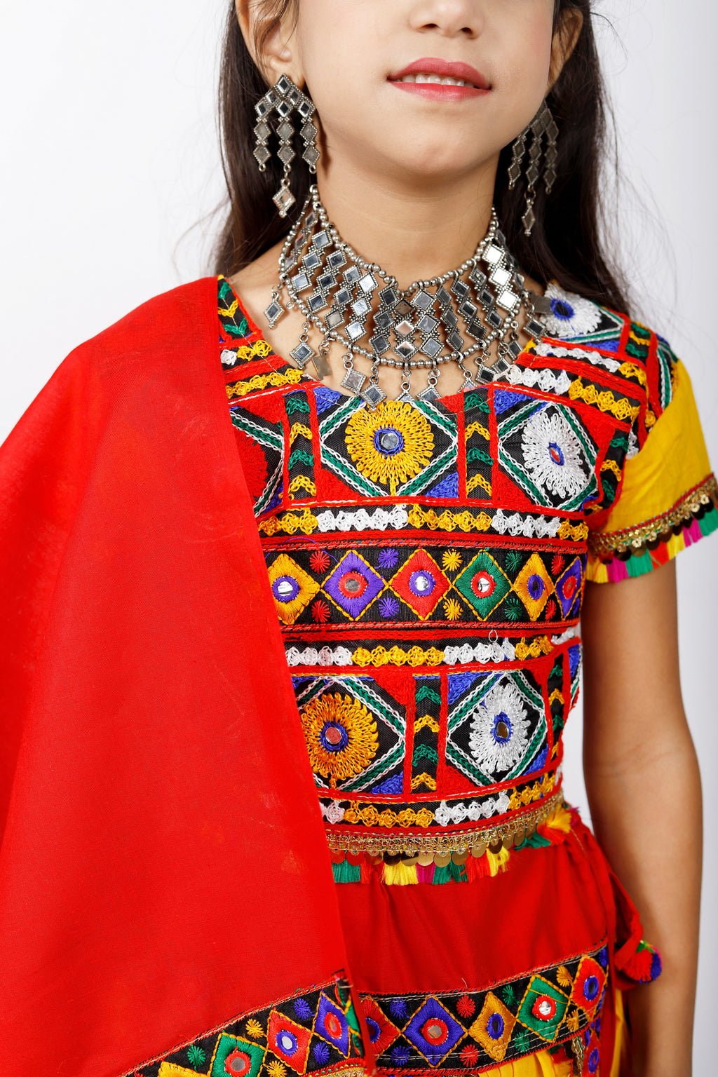 Banjara India Kutchi Emboidered Black Girls Chaniya Choli with Dupatta (CC-PTW) - Yellow