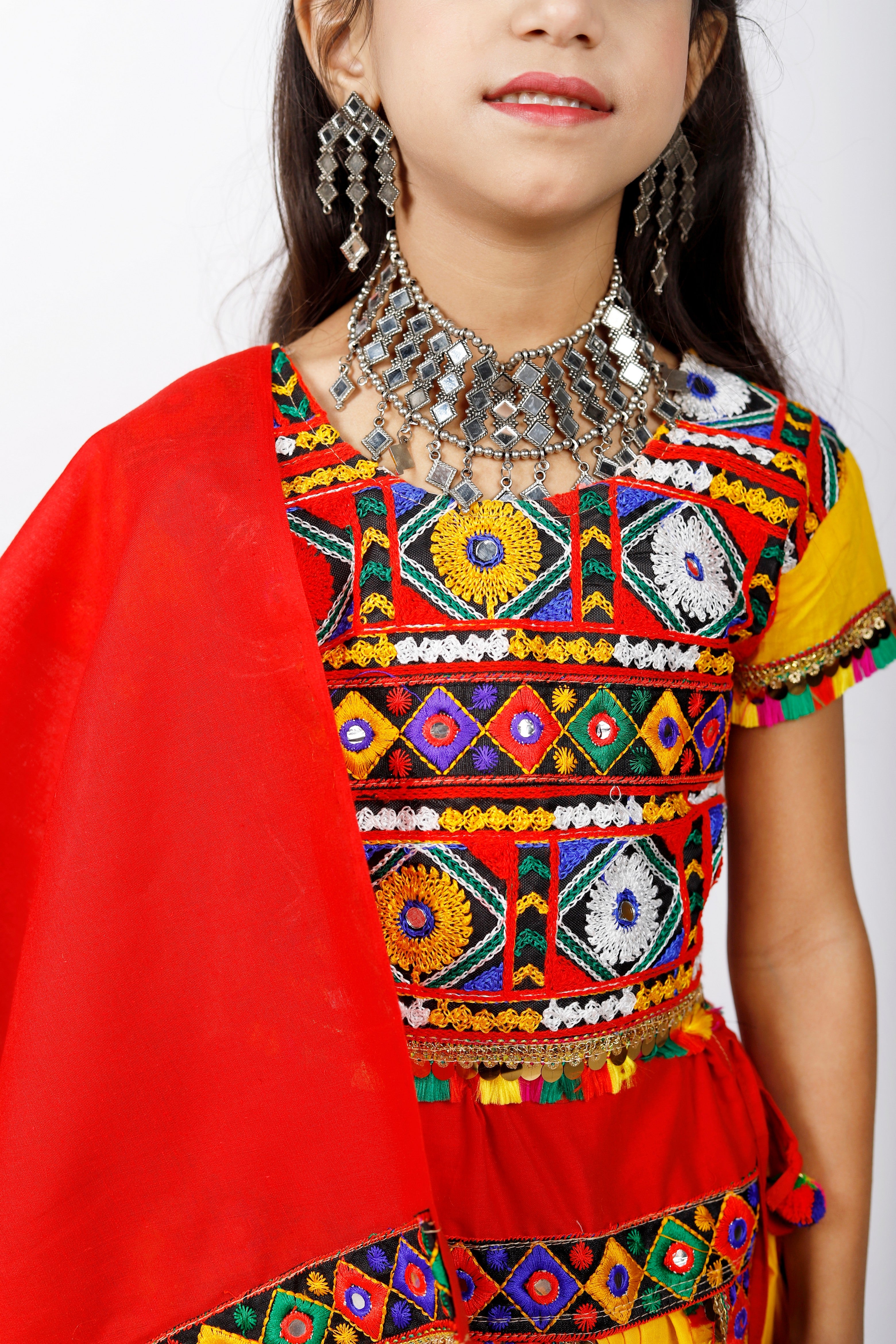 Banjara India Kutchi Emboidered Black Girls Chaniya Choli with Dupatta (CC-PTW) - Yellow