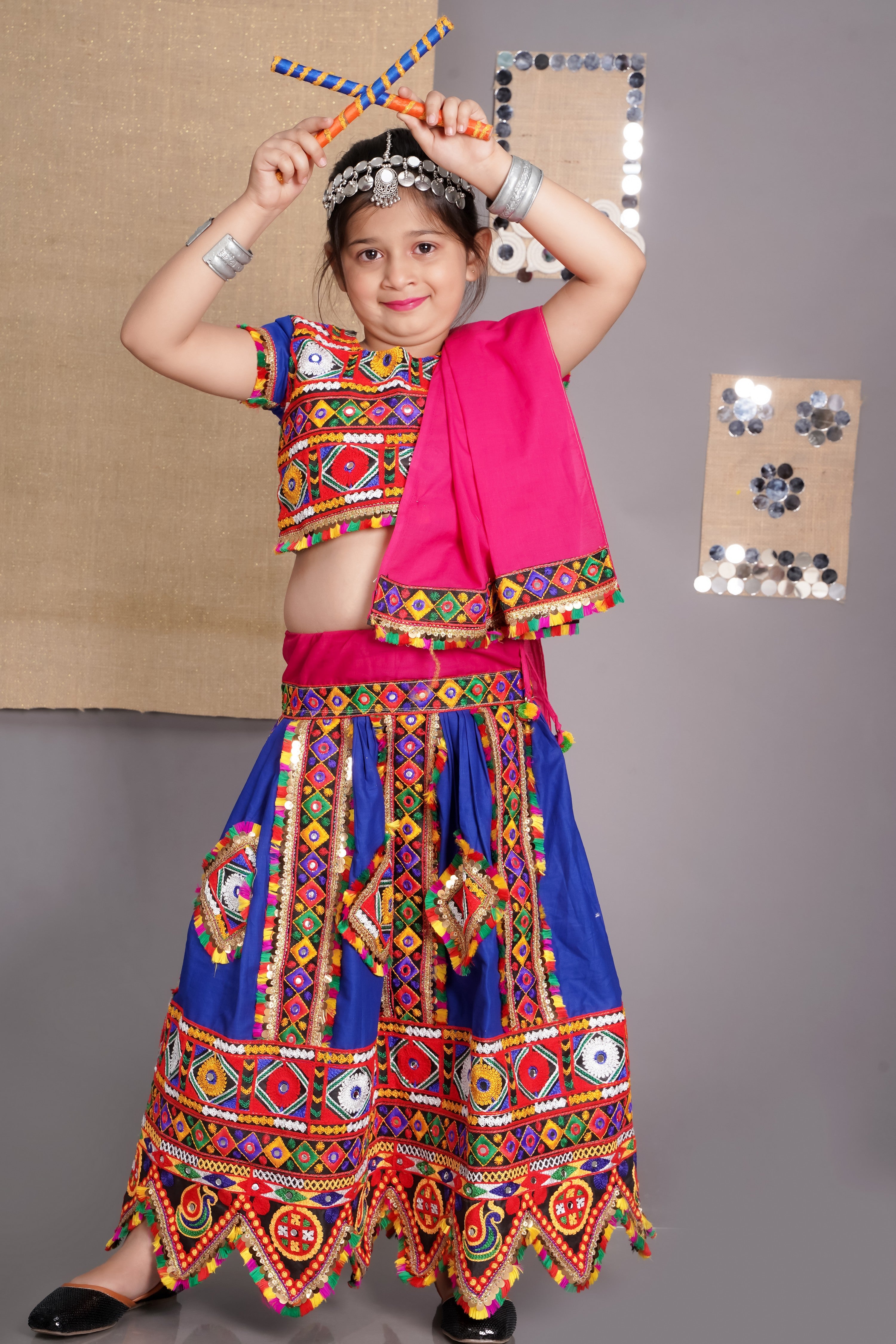 Banjara India Kutchi Emboidered Black Girls Chaniya Choli with Dupatta (CC-PTW) - Bllue
