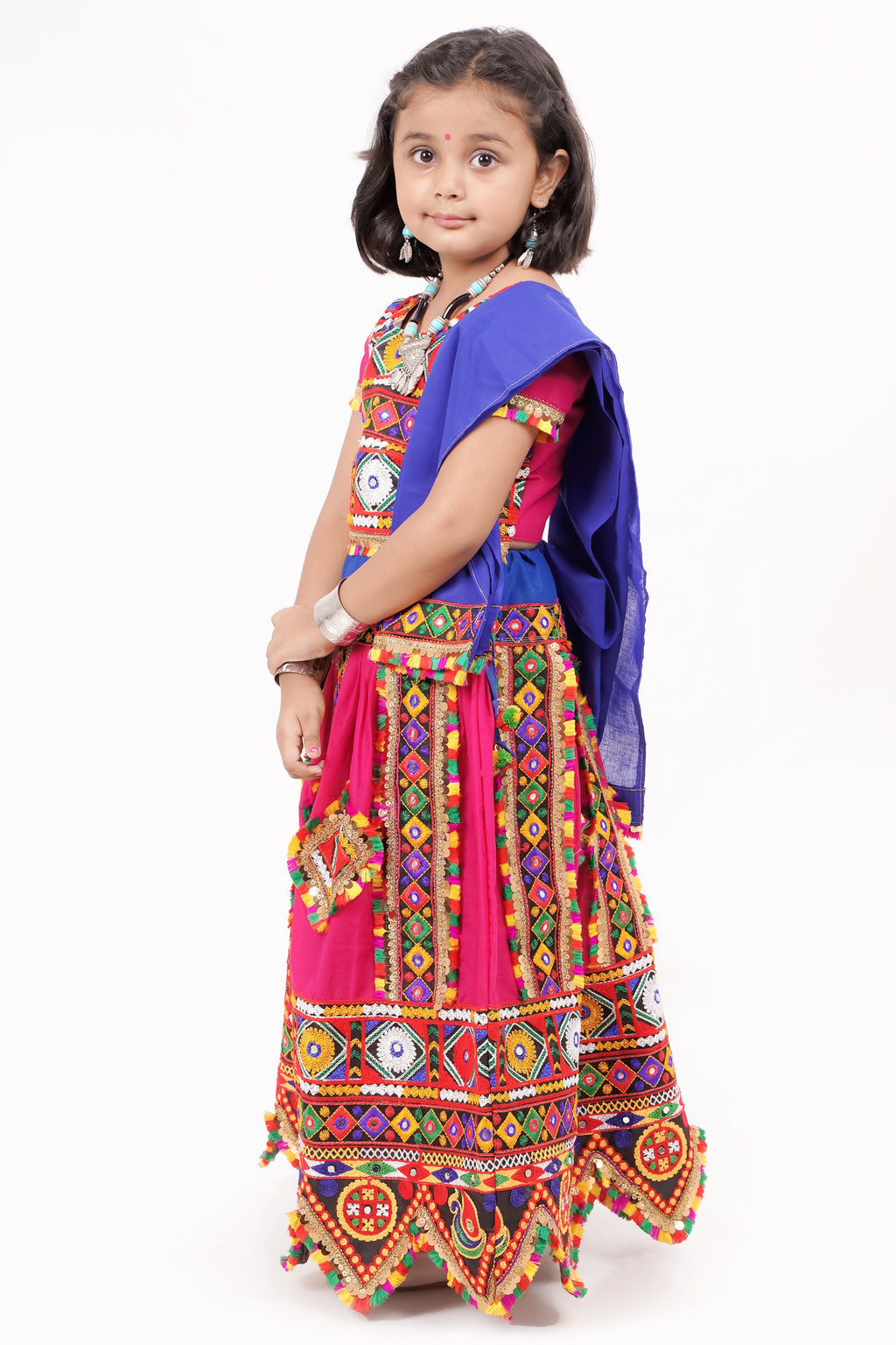 Banjara India Kutchi Emboidered Black Girls Chaniya Choli with Dupatta (CC-PTW) - Pink