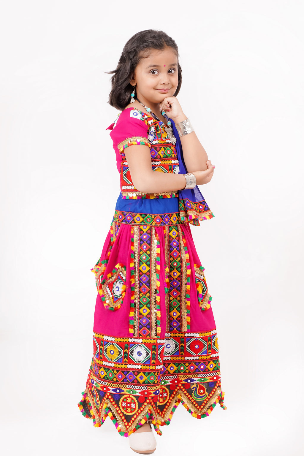 Banjara India Kutchi Emboidered Black Girls Chaniya Choli with Dupatta (CC-PTW) - Pink