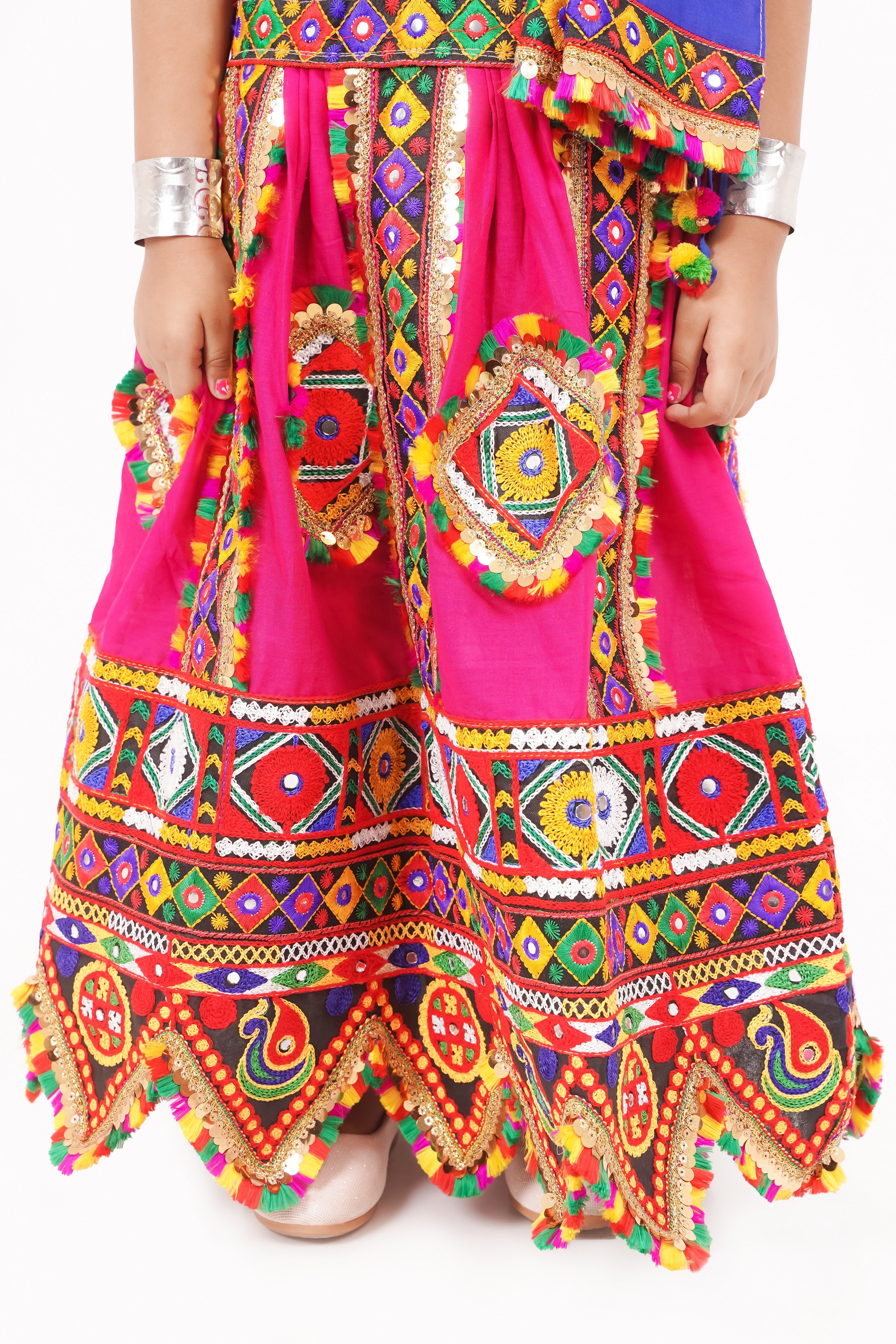 Banjara India Kutchi Emboidered Black Girls Chaniya Choli with Dupatta (CC-PTW) - Pink
