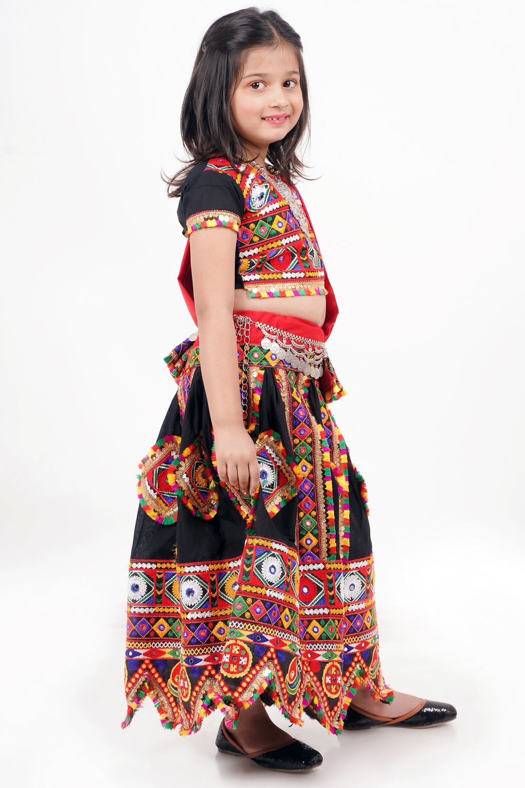Banjara India Kutchi Emboidered Black Girls Chaniya Choli with Dupatta (CC-PTW) - Black
