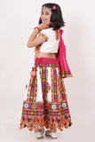Banjara India Kutchi Emboidered Black Girls Chaniya Choli with Dupatta (CC-PTW) - White