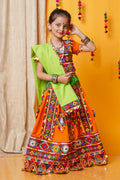 Banjara India Kutchi Emboidered Black Girls Chaniya Choli with Dupatta (CC-PTW) - Orange
